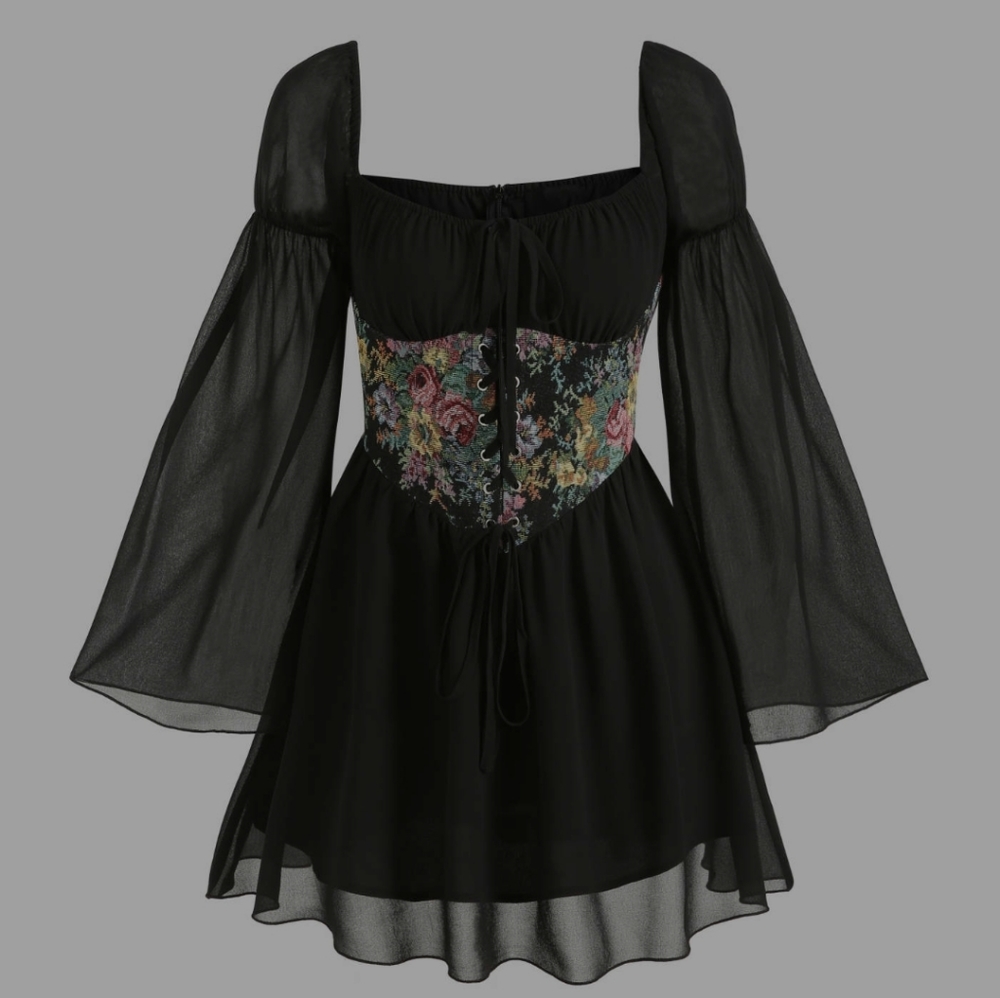 Floral Lace Up Corset Mini Dress